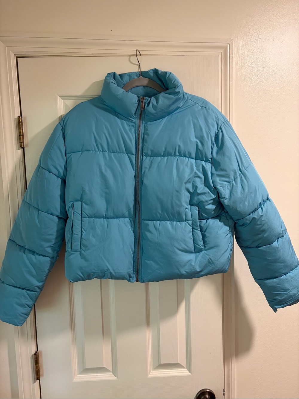 Women’s Light Blue Puffer Jacket - Casual Warm Coat